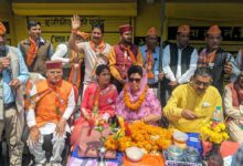 Mala Rajya Lakshmi Shahs tour and public relations program in Chinyalisaur Dhanaulti area people gave a warm welcome with drums and flower showers